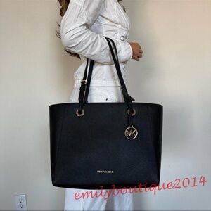 NWT Michael Kors Walsh Multifunction Tote Black Saffiano Leather Shoulder Bag